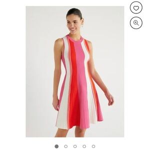 Scoop NYC Pink and Red Sleeveless Mock Neck Mini Dress